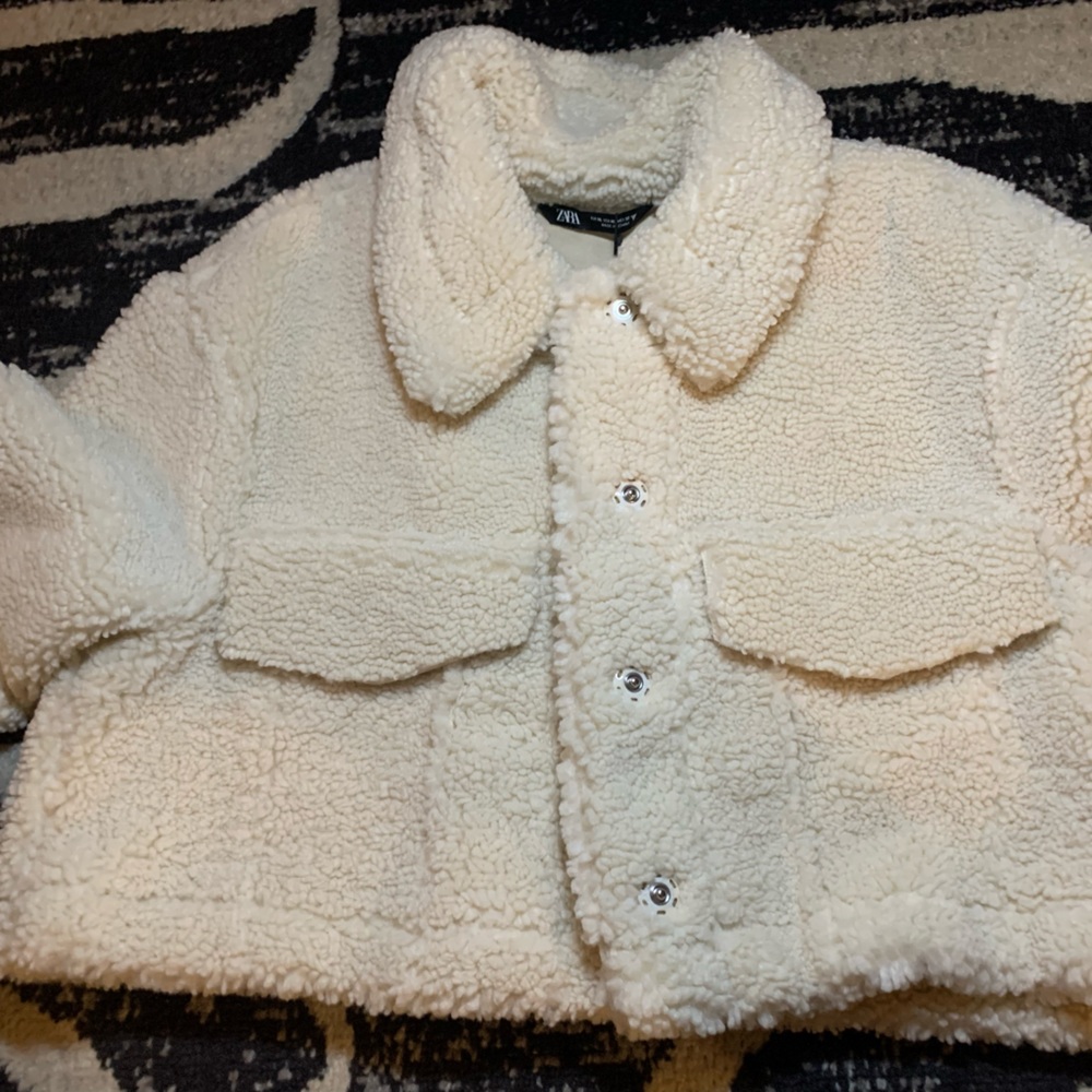Zara faux shearling cropped jacket new